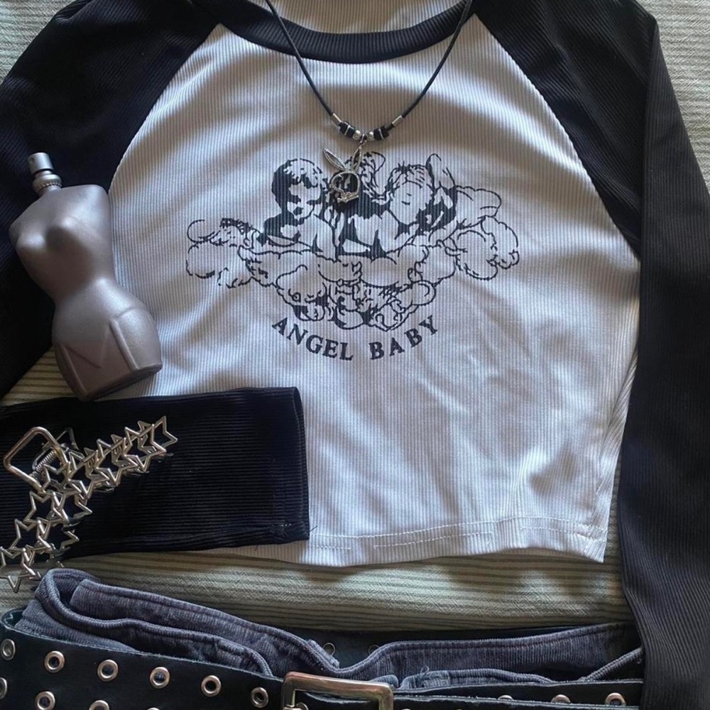 Angel Baby Black and White Kids Raglan Top